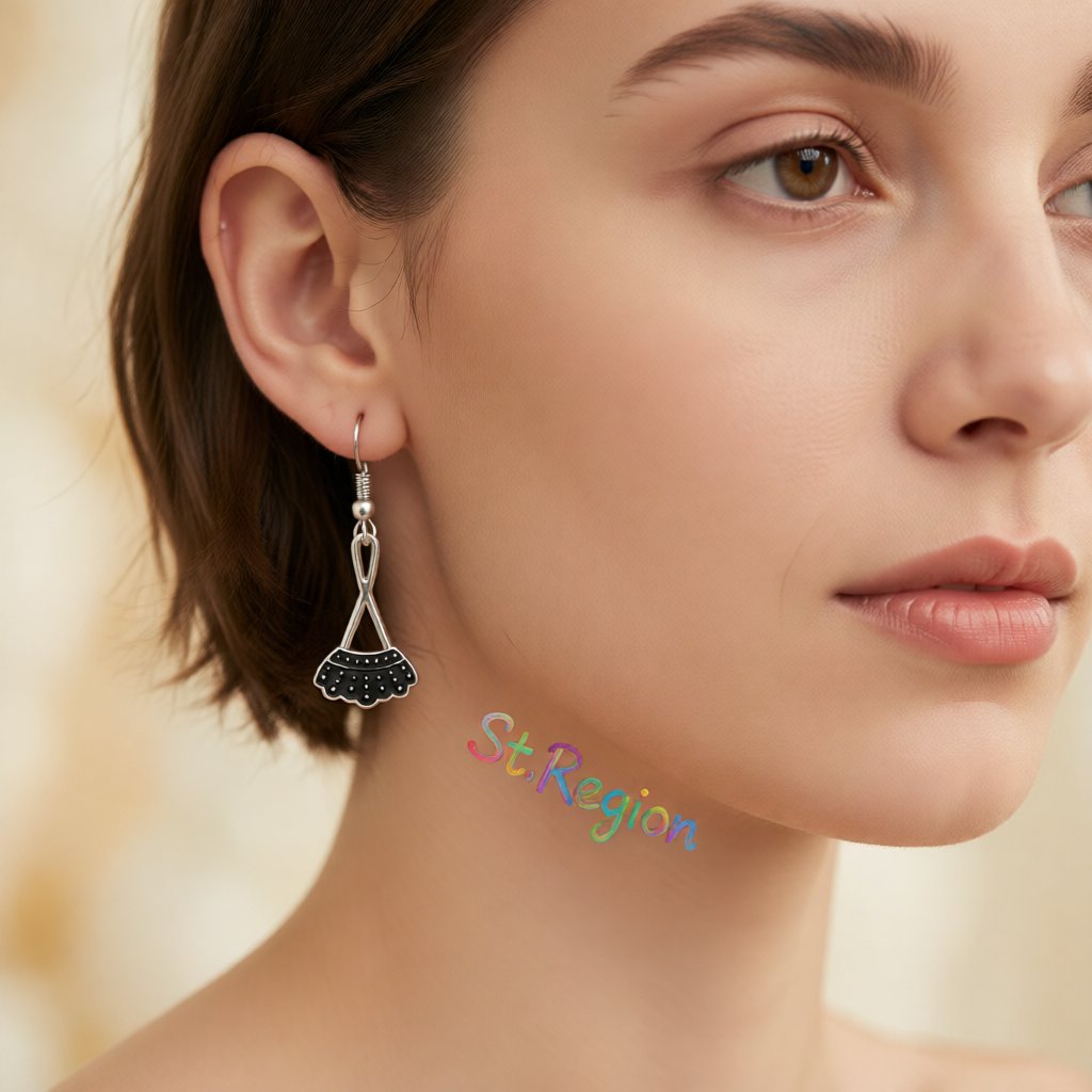 Black and Silver-Plated Dress Drop Earrings, silver drop earrings for women, elegant gift for her, styled look