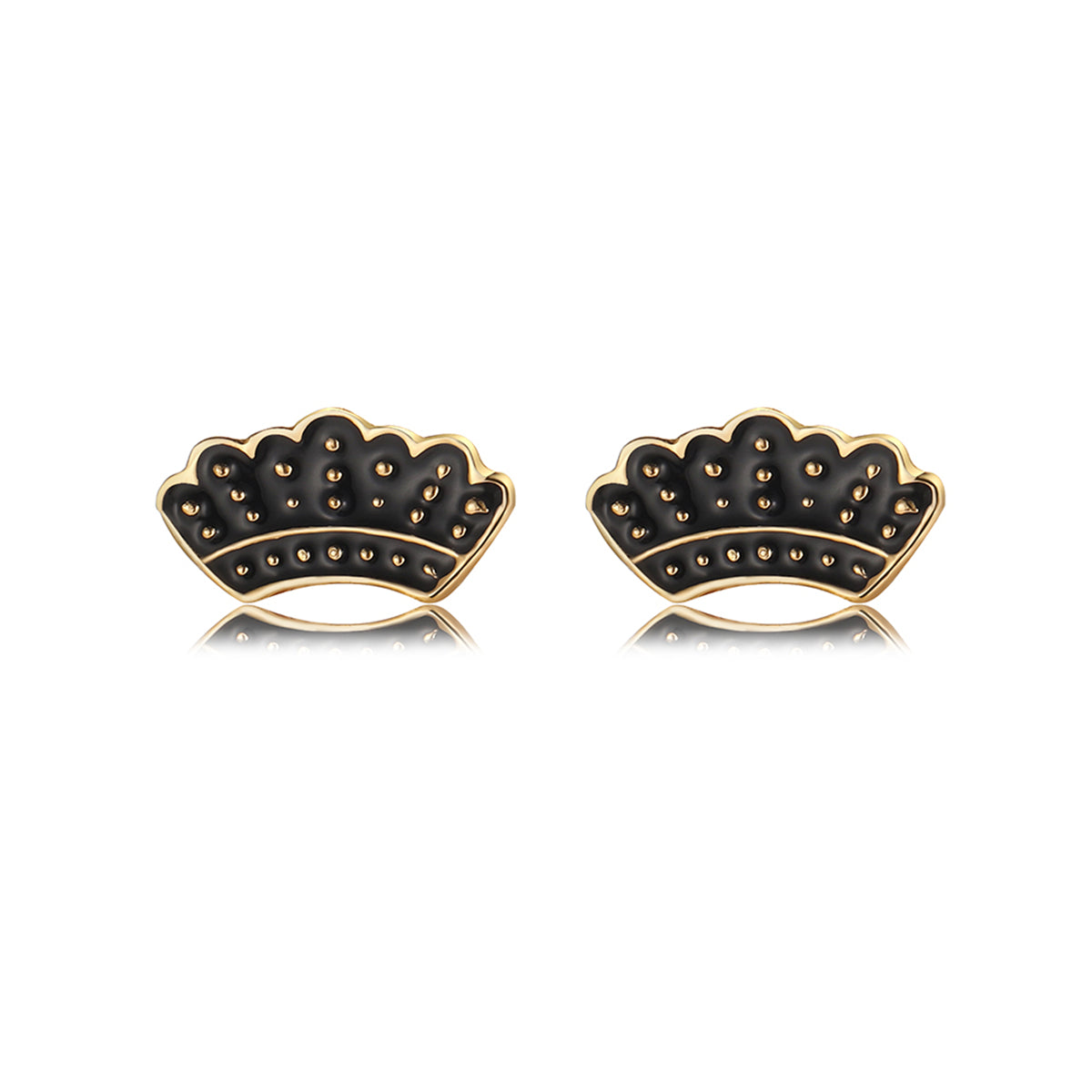 18K Gold-Plated & Black Enamel Crown Stud Earrings