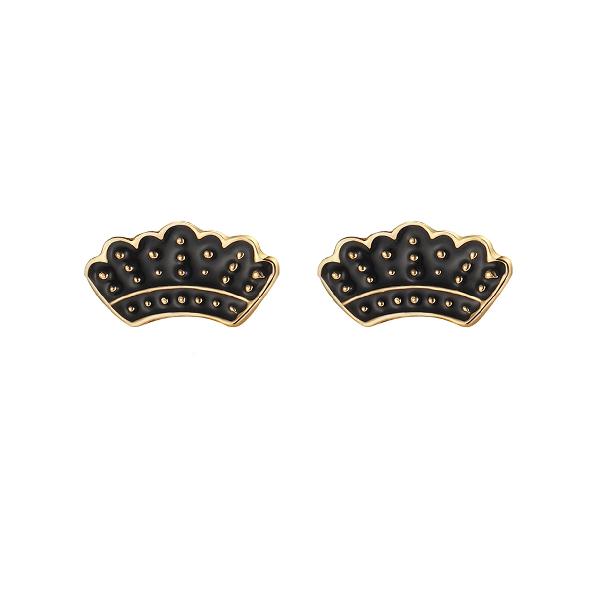 18K Gold-Plated & Black Enamel Crown Stud Earrings - Street Region