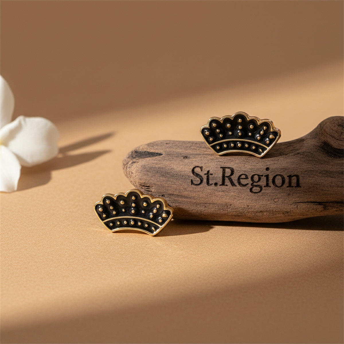 18K Gold-Plated & Black Enamel Crown Stud Earrings - Street Region