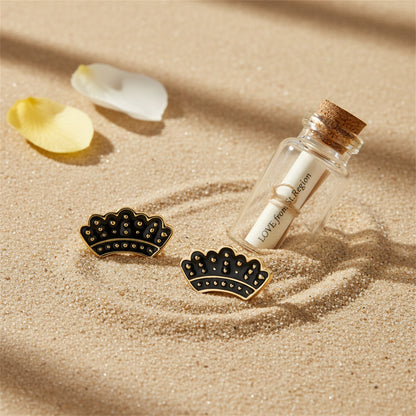 18K Gold-Plated & Black Enamel Crown Stud Earrings - Street Region