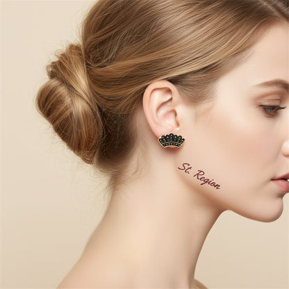 18K Gold-Plated & Black Enamel Crown Stud Earrings - Street Region