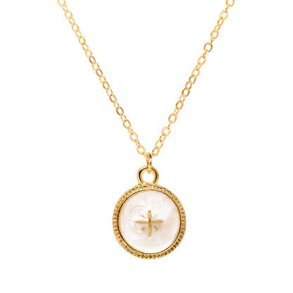 Enamel and 18K Gold-Plated Star Round Pendant Necklace, gold pendant necklace for women, everyday style, front view