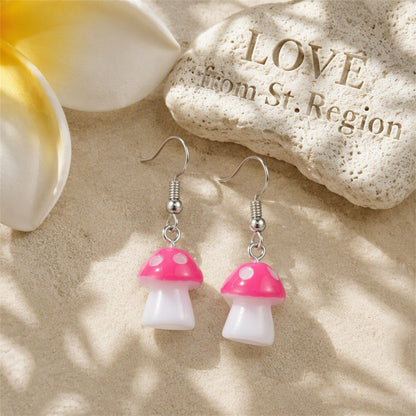 Rose Resin and Silver-Plated Dot Mushroom Drop Earrings, silver drop earrings for women, elegant gift for her, lifestyle look
