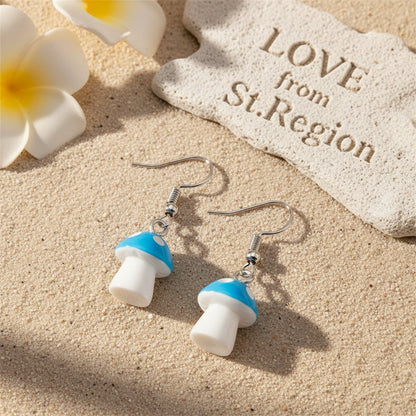 Blue Resin and Silver-Plated Dot Mushroom Drop Earrings, silver drop earrings for women, lifestyle look