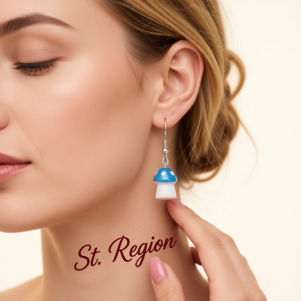 Blue Resin and Silver-Plated Dot Mushroom Drop Earrings, silver drop earrings for women, styled look