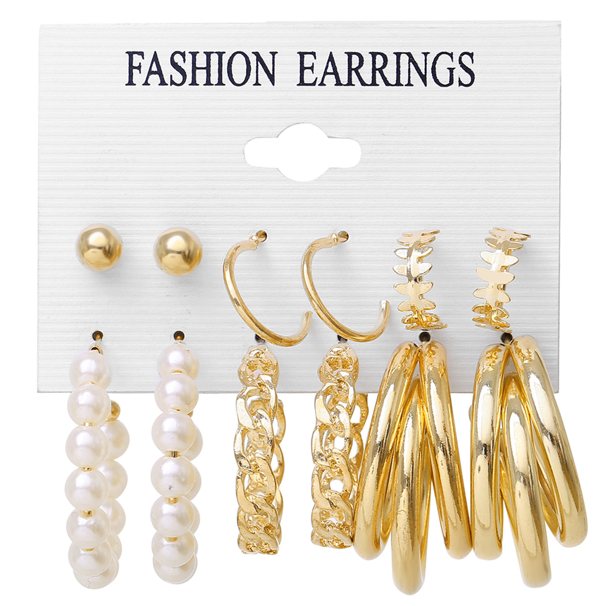 Pearl and 18K Gold-Plated Hoop Earring Set, gold stud earrings for women, elegant gift for her, front view