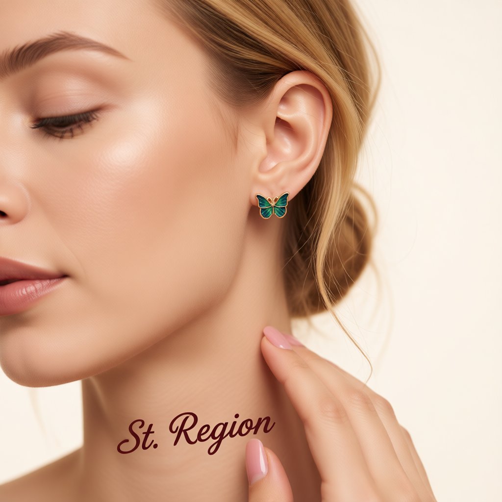 Green Acrylic and 18K Gold-Plated Stripe Butterfly Stud Earrings, gold stud earrings for women, styled look