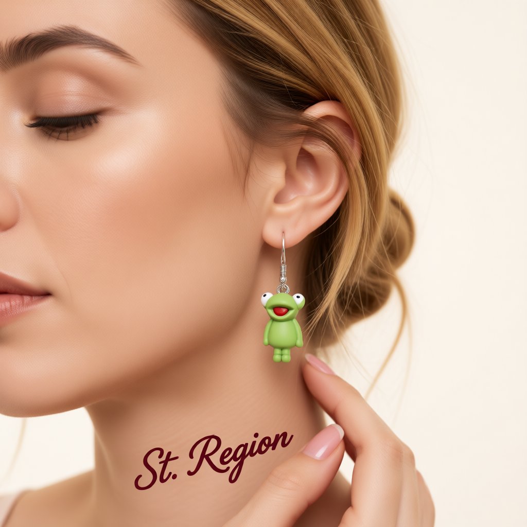 Green Polymer Clay and Silver-Plated Frog Drop Earrings, silver drop earrings for women, styled look