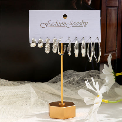 Pearl and Silver-Plated Five-Pair Hoop-Earring Set, elegant gift for her, detail close-up