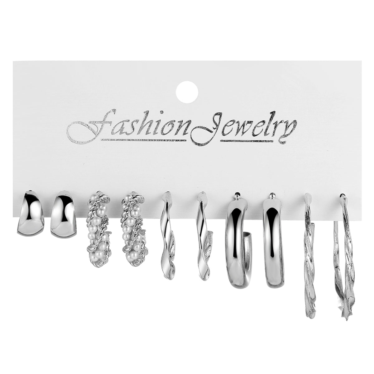 Pearl & Silver-Plated Five-Pair Hoop-Earring Set