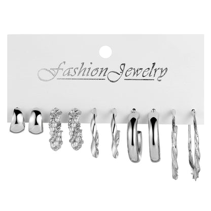 Pearl and Silver-Plated Five-Pair Hoop-Earring Set, elegant gift for her, lifestyle look
