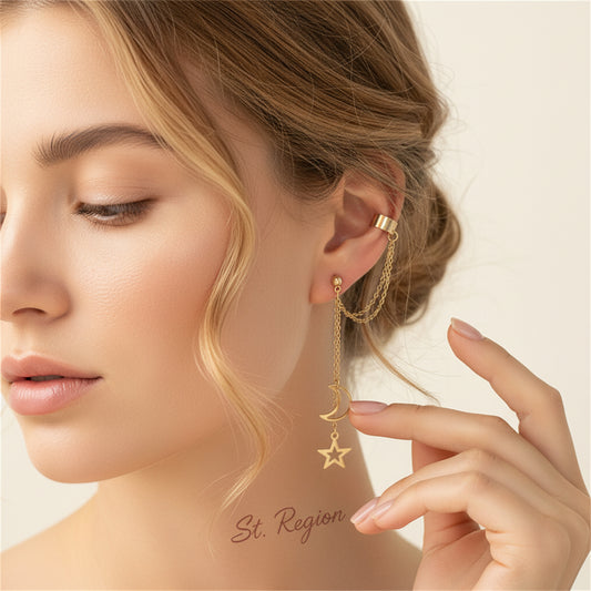 18K Gold-Plated Celestial Ear Cuff Drop Earrings