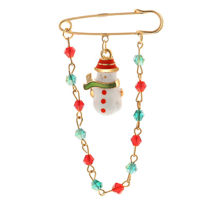 18K Gold-Plated and Multicolor Bead Snowman Chain Brooch, gold brooch pin, dainty minimalist design, front view