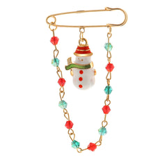 18K Gold-Plated & Multicolor Bead Snowman Chain Brooch