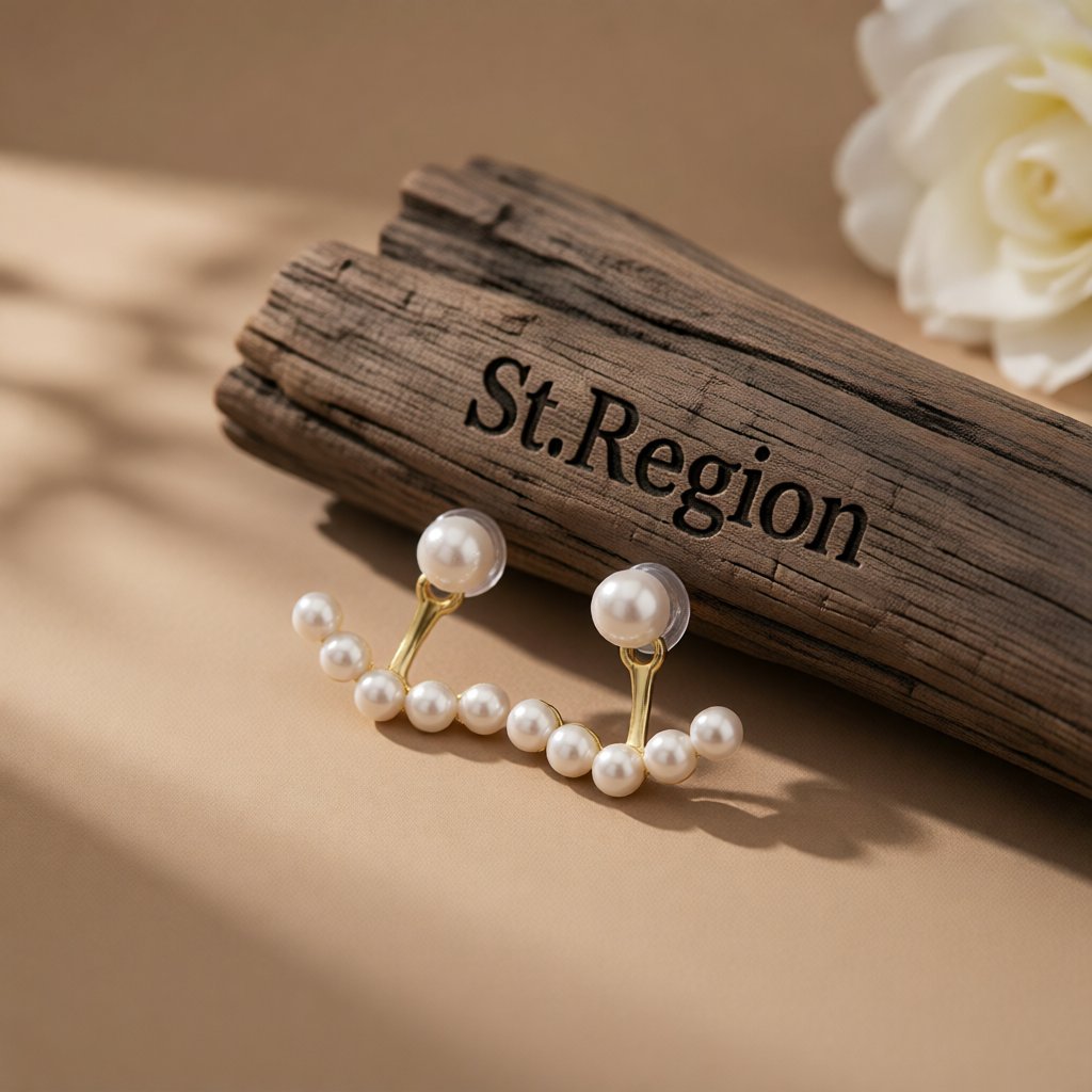 Pearl and 18K Gold-Plated Ear Jackets, vintage-inspired design, front view