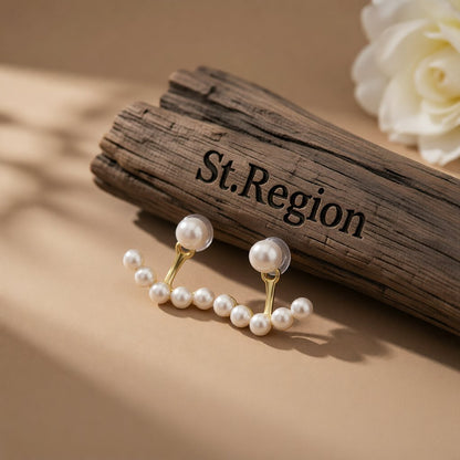 Pearl and 18K Gold-Plated Ear Jackets, vintage-inspired design, front view