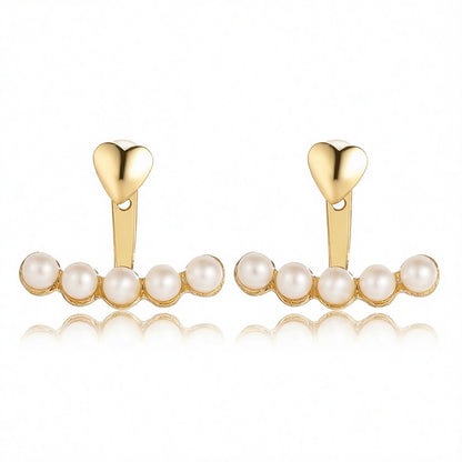 Pearl and 18K Gold-Plated Heart Ear Jackets, botanical inspired, side view