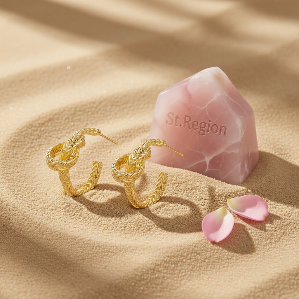 18K Gold-Plated Knot Hoop Earrings, gold huggie earrings, elegant gift for her, detail close-up