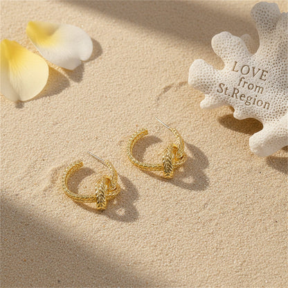 18K Gold-Plated Knot Hoop Earrings, gold huggie earrings, elegant gift for her, lifestyle look