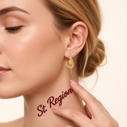 18K Gold-Plated Knot Hoop Earrings, gold huggie earrings, elegant gift for her, styled look