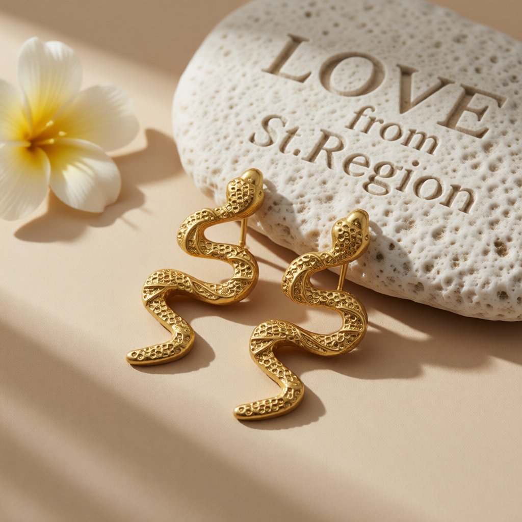 18K Gold-Plated Snake Stud Earrings, gold stud earrings for women, everyday style, lifestyle look