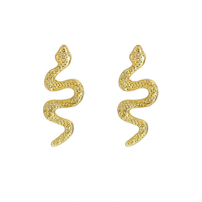 18K Gold-Plated Snake Stud Earrings, gold stud earrings for women, everyday style, side view