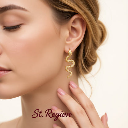 18K Gold-Plated Snake Stud Earrings, gold stud earrings for women, everyday style, styled look