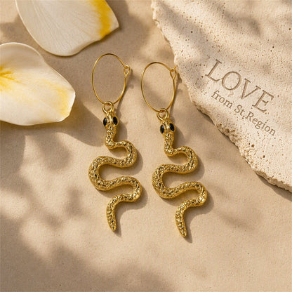 18K Gold-Plated Snake Drop Earrings, gold huggie earrings, dainty minimalist design, lifestyle look