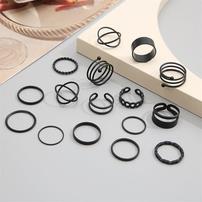 Black-Plated Stacking Ring Set, statement rings for women, botanical inspired, lifestyle look