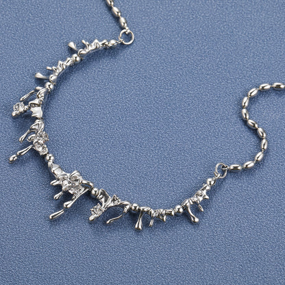 Cubic Zirconia and Silver-Plated Lava Statement Necklace, silver pendant necklace for women, botanical inspired, side view
