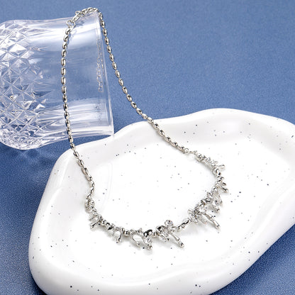 Cubic Zirconia and Silver-Plated Lava Statement Necklace, silver pendant necklace for women, botanical inspired, styled look