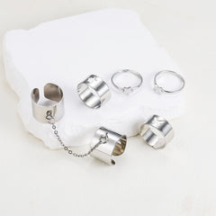 Silver-Plated Butterfly & Star Double-Finger Ring Set