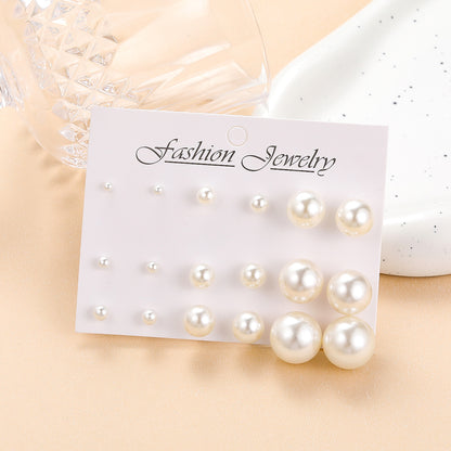 Champagne Pearl and Silver-Plated Round Stud Earrings Set, silver stud earrings for women, everyday style, front view