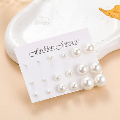 Pearl and Silver-Plated Round Stud Earrings Set, silver stud earrings for women, botanical inspired, front view