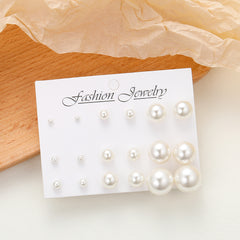 Pearl & Silver-Plated Round Stud Earrings Set
