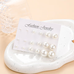 Pearl & Silver-Plated Round Stud Earrings Set
