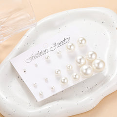Pearl & Silver-Plated Round Stud Earrings Set