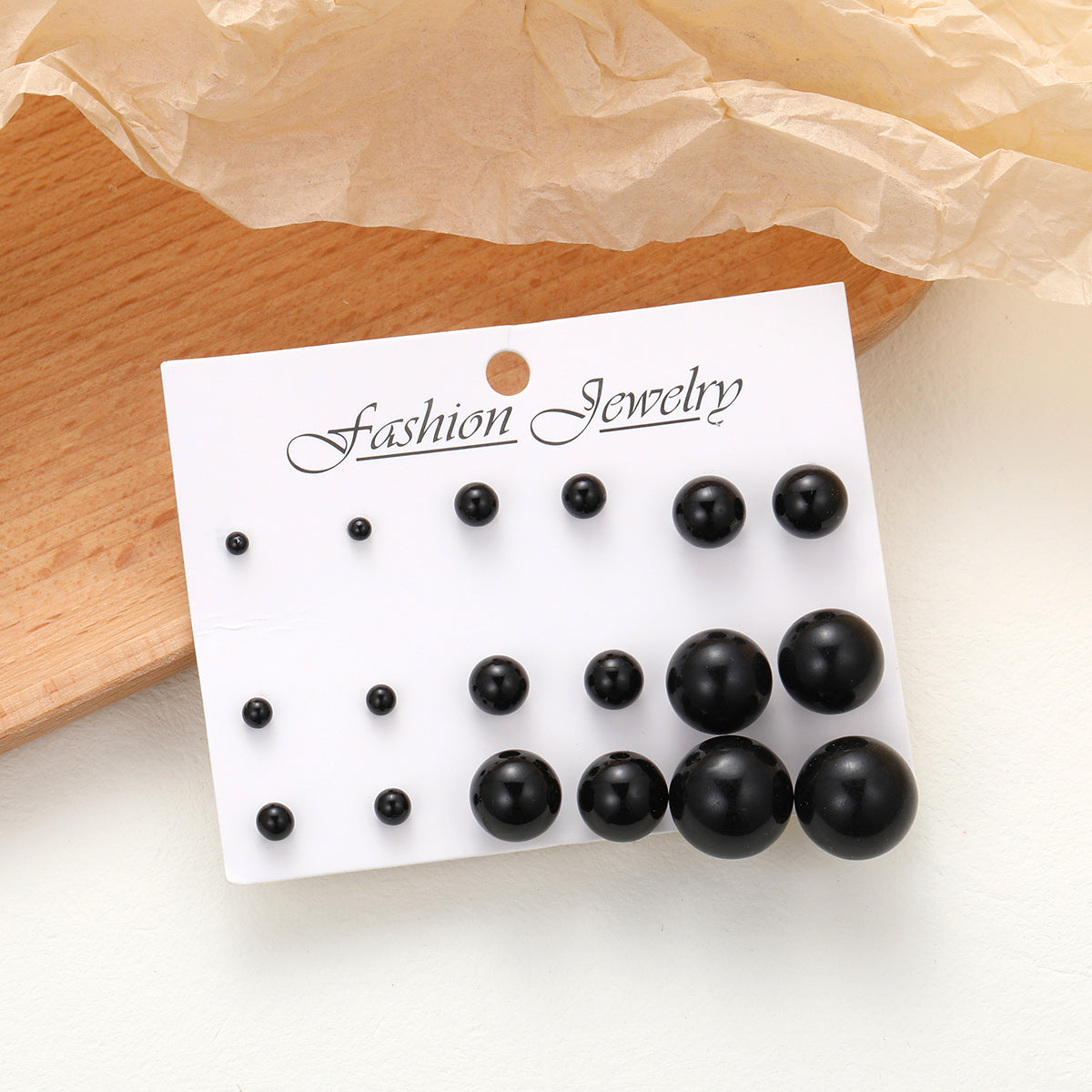 Black Resin and Silver-Plated Ball Stud Earring Set, silver stud earrings for women, everyday style, front view