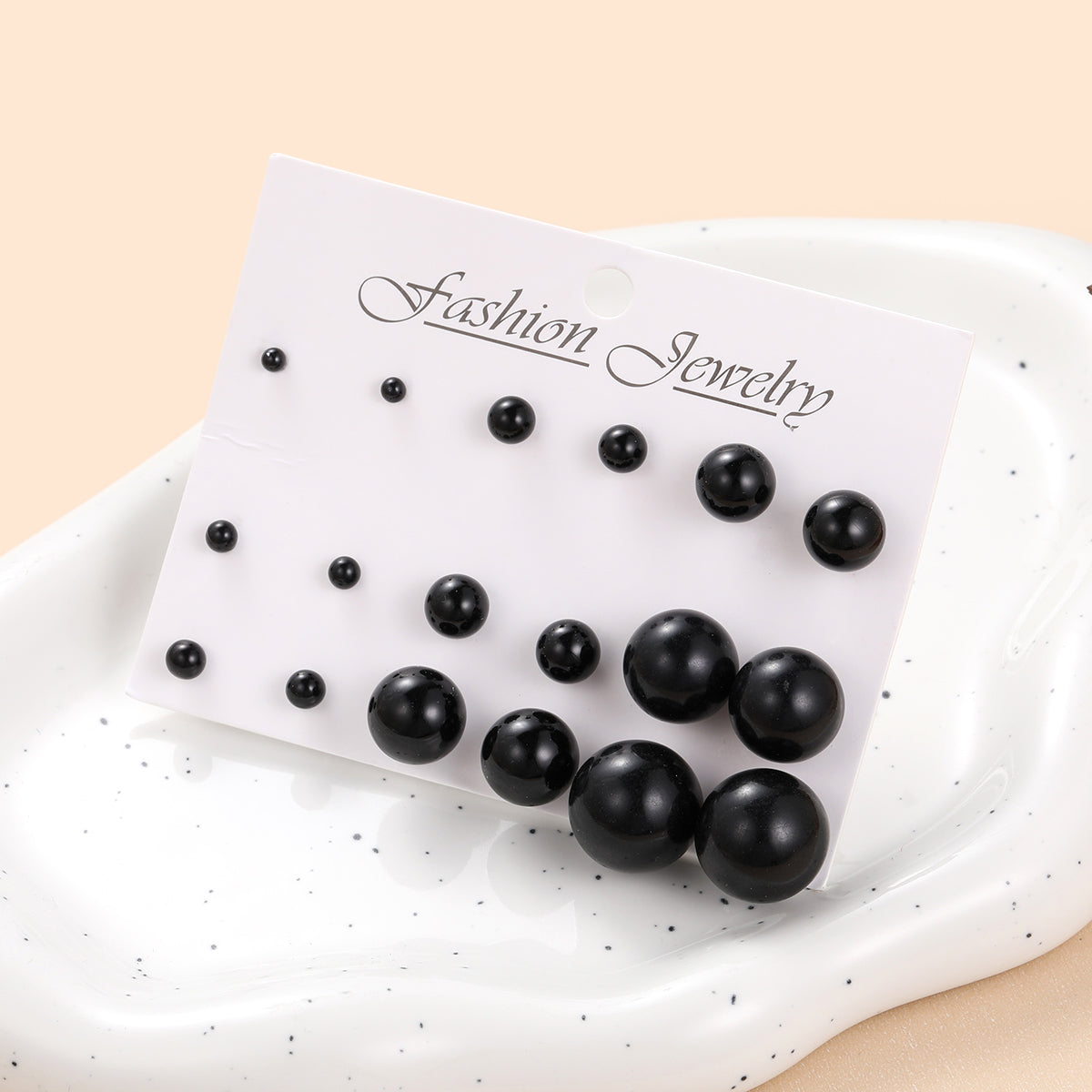 Black Resin and Silver-Plated Ball Stud Earring Set, silver stud earrings for women, everyday style, side view