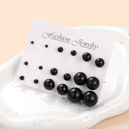 Black Resin and Silver-Plated Ball Stud Earring Set, silver stud earrings for women, everyday style, side view