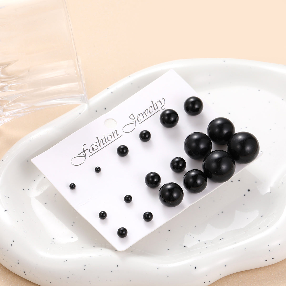 Black Resin and Silver-Plated Ball Stud Earring Set, silver stud earrings for women, everyday style, detail close-up