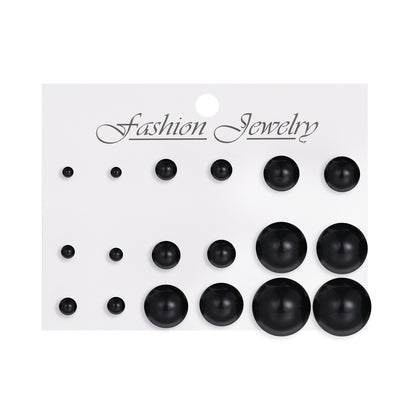 Black Resin and Silver-Plated Ball Stud Earring Set, silver stud earrings for women, everyday style, styled look