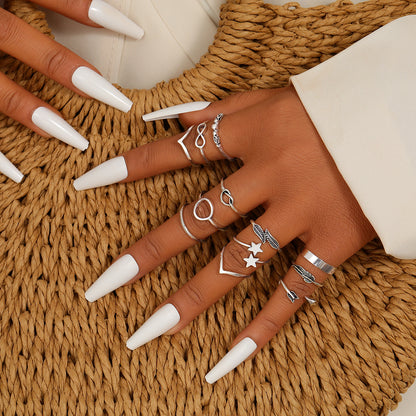 Blue Enamel and Silver-Plated Botanical Celestial Ring Set, silver statement rings for women, everyday style, side view