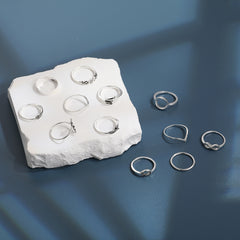 Blue Enamel & Silver-Plated Botanical Celestial Ring Set