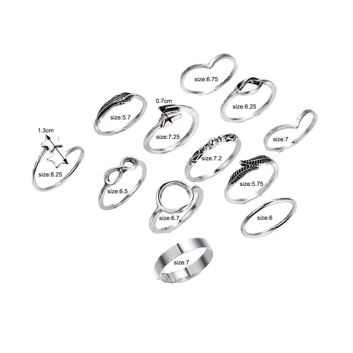 Blue Enamel & Silver-Plated Botanical Celestial Ring Set