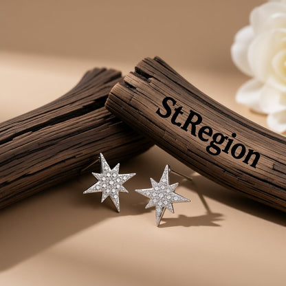 Cubic Zirconia and Silver-Plated Starburst Stud Earrings, cubic zirconia stud earrings for women, front view