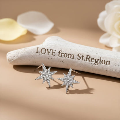 Cubic Zirconia and Silver-Plated Starburst Stud Earrings, cubic zirconia stud earrings for women, lifestyle look