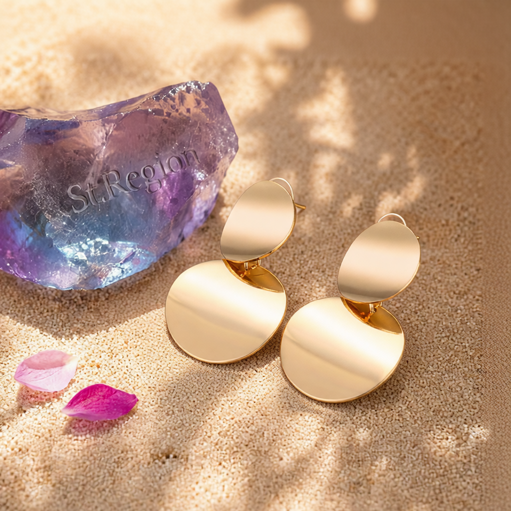 18K Gold-Plated Dual Circle Drop Earrings