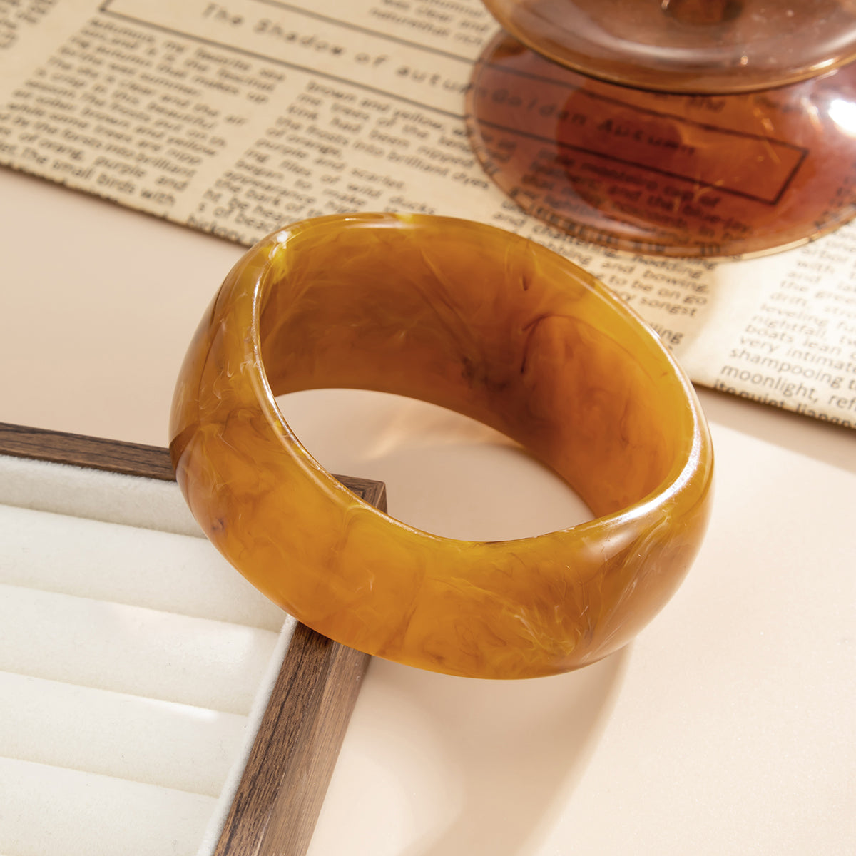 Yellow and Brown Resin Uneven Bangle, bangle bracelet, dainty minimalist design, side view
